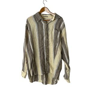 Tommy‎ Bahama sz XXL mens long sleeve linen shirt yellow/brown striped